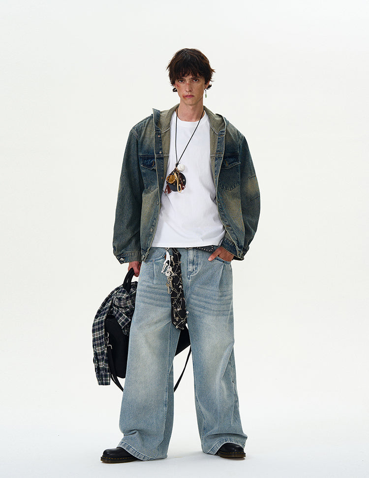 MADWITCH VINTAGE HOODED DENIM JACKET #Z408