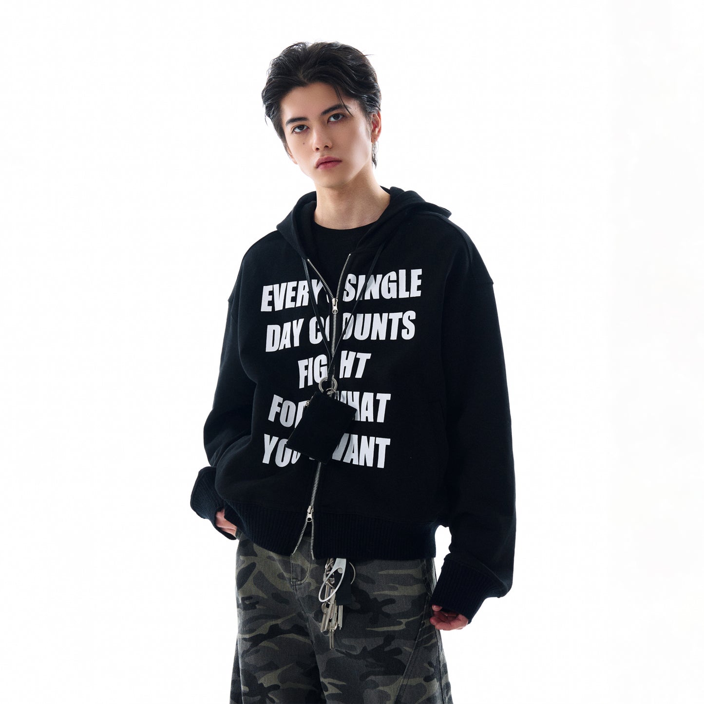 MADWITCH LETTER PRINT HOODED COAT #RH170