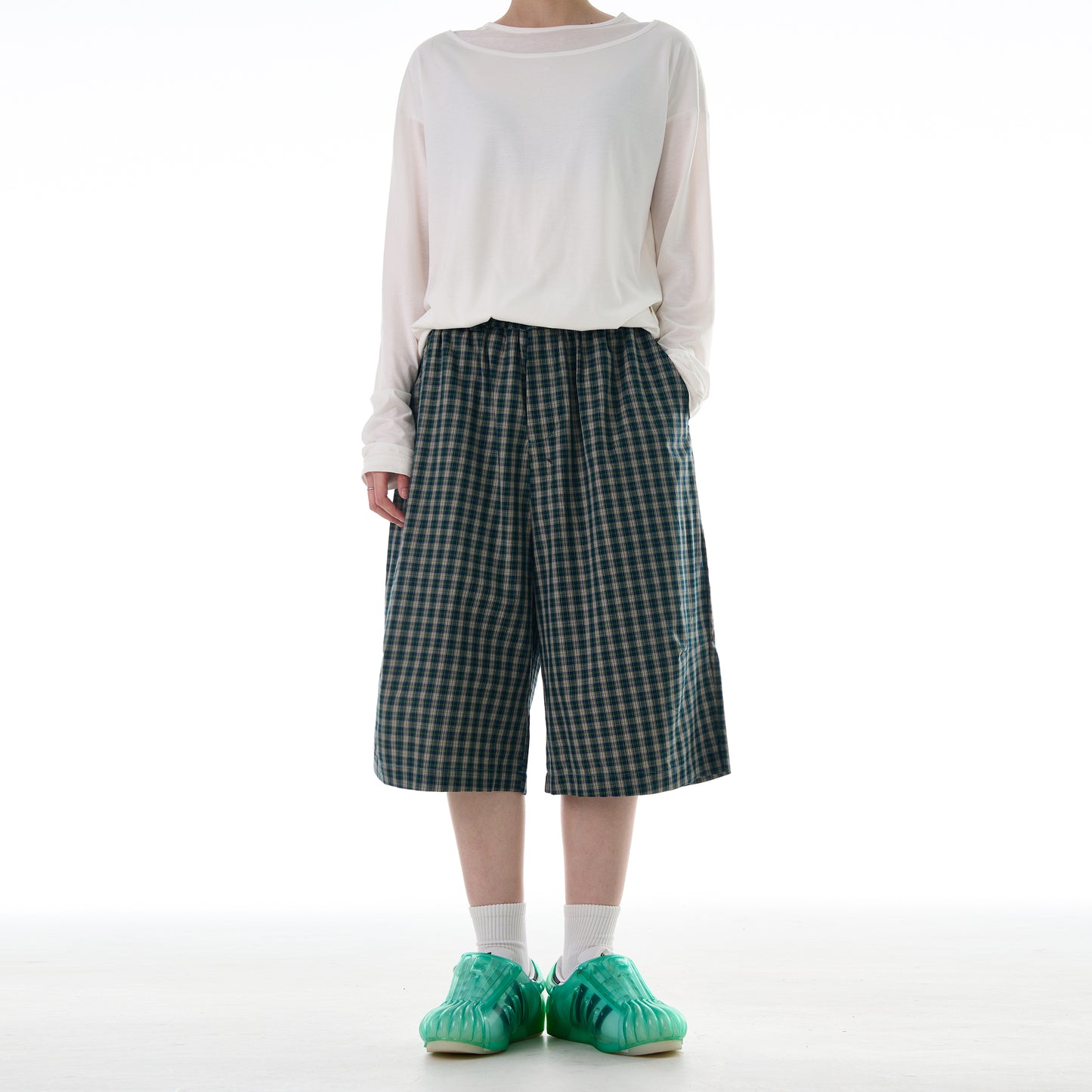MADWITCH COLORBLOCK PLAID CROPPED CASUAL PANTS #DR3501