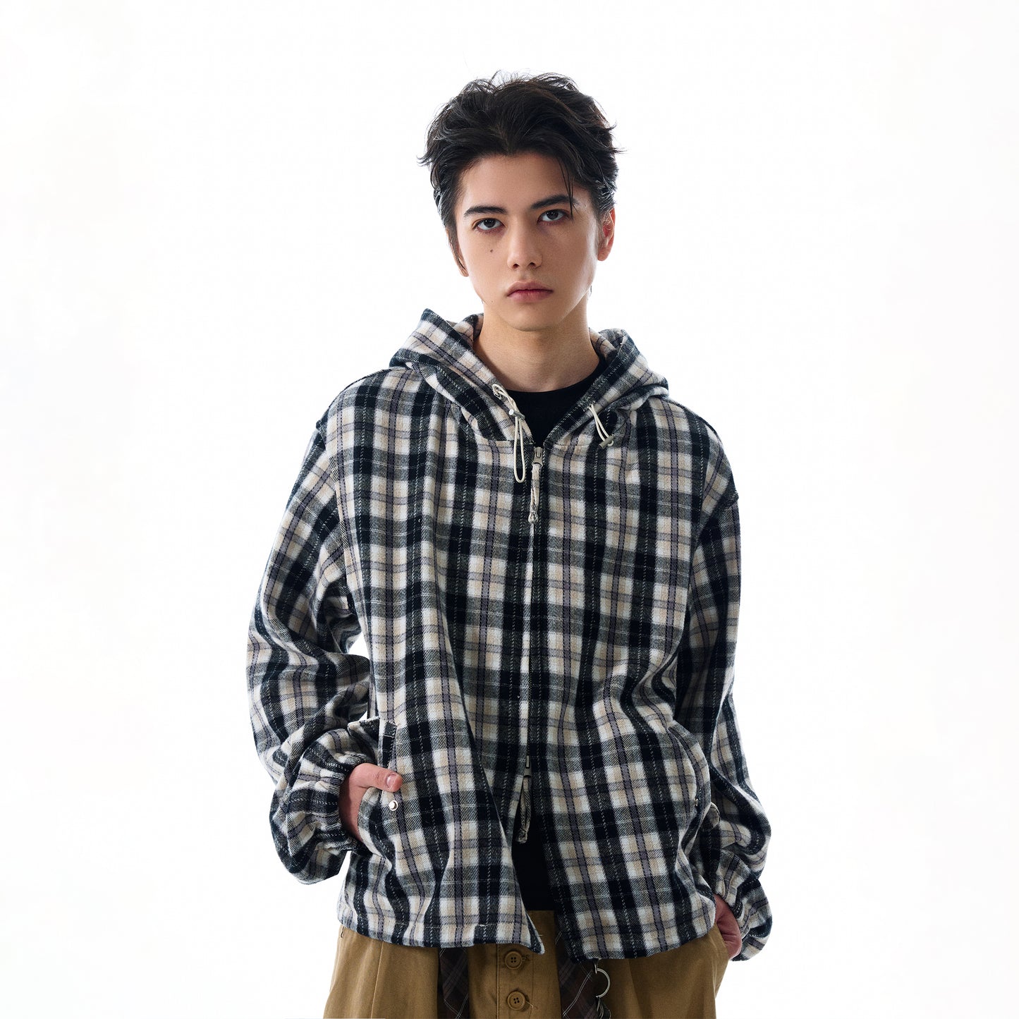 MADWITCH INS STYLE PLAID HOODED JACKET #RW148