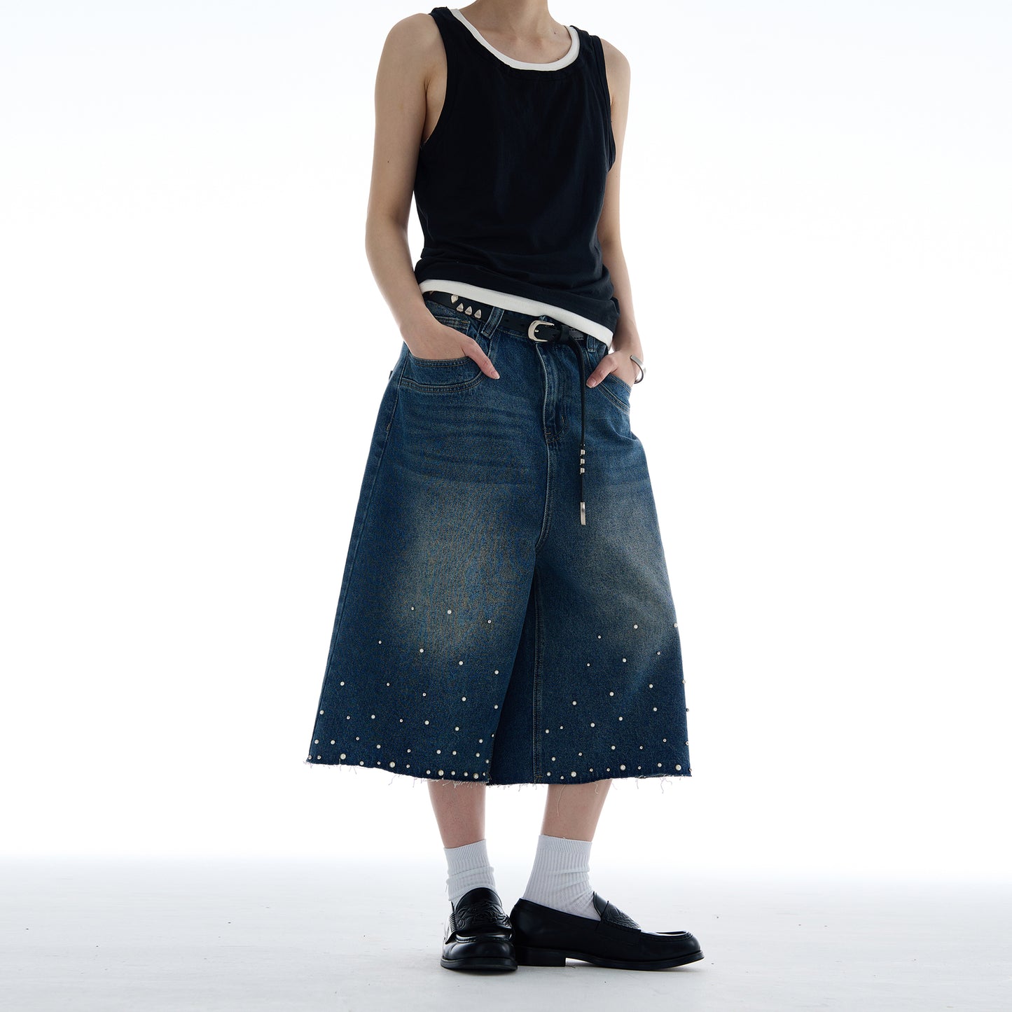 MADWITCH PEARL TEXTURED CROPPED DENIM JEANS #D1687