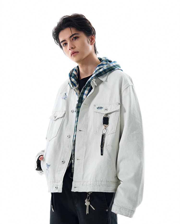 MADWITCH DISTRESSED WASHED DENIM JACKET #C177C25