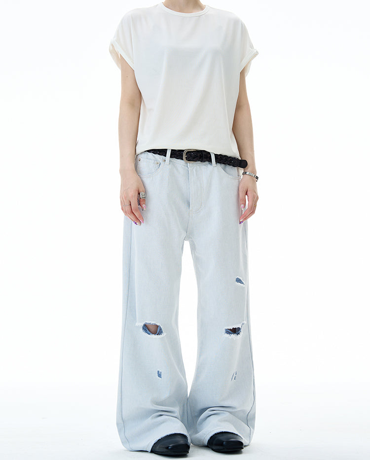 MADWITCH DISTRESSED FLOOR-LENGTH JEANS #58226