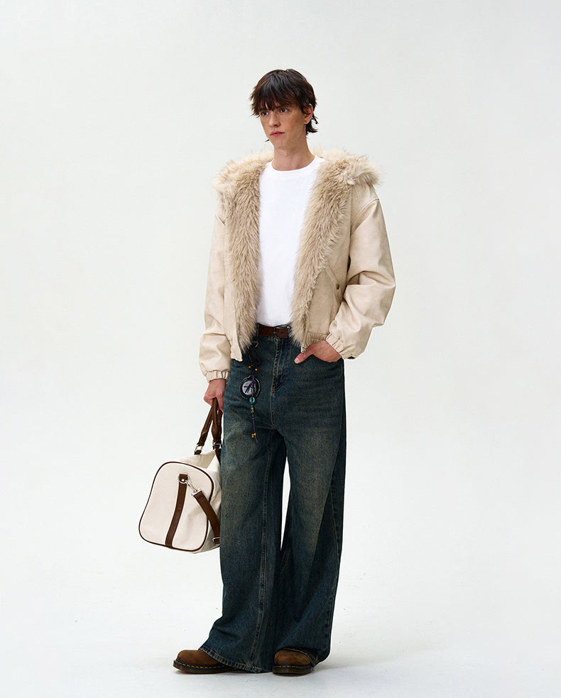 MADWITCH FAUX LEATHER UTILITY PUFFER COAT #L313Q24
