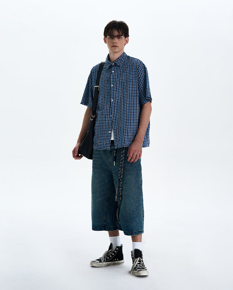 MADWITCH VINTAGE PLAID SHORT SLEEVE SHIRT #RC188