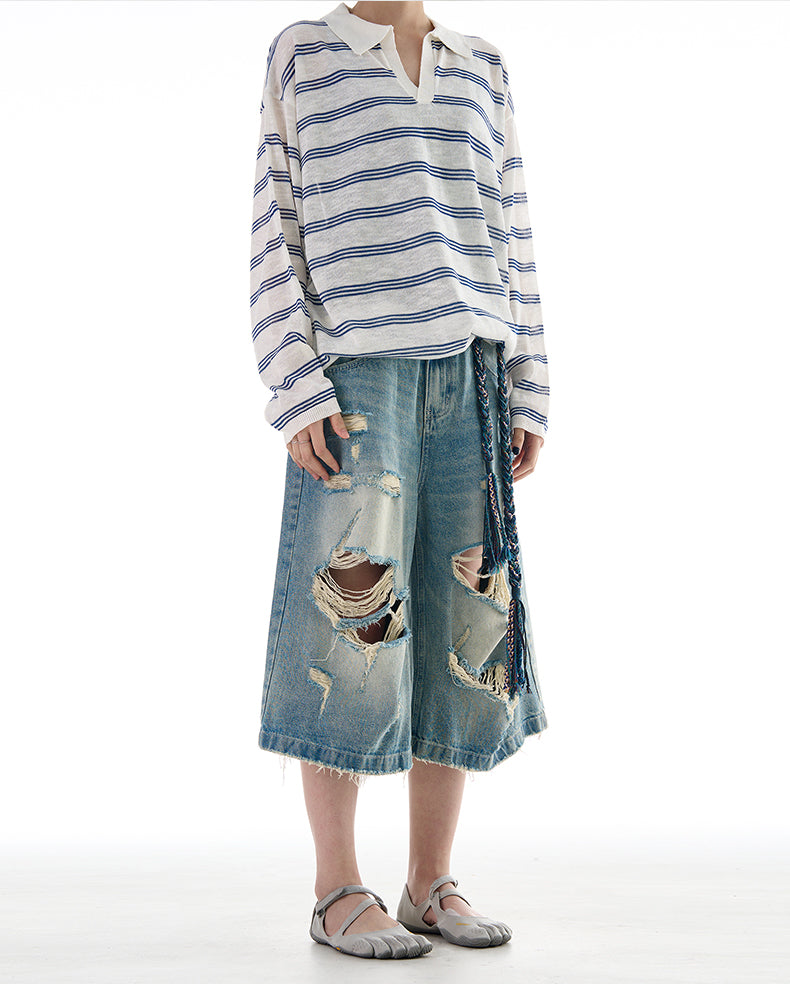 MADWITCH ROCK STYLE DISTRESSED CROP DENIM JEANS #K9562D