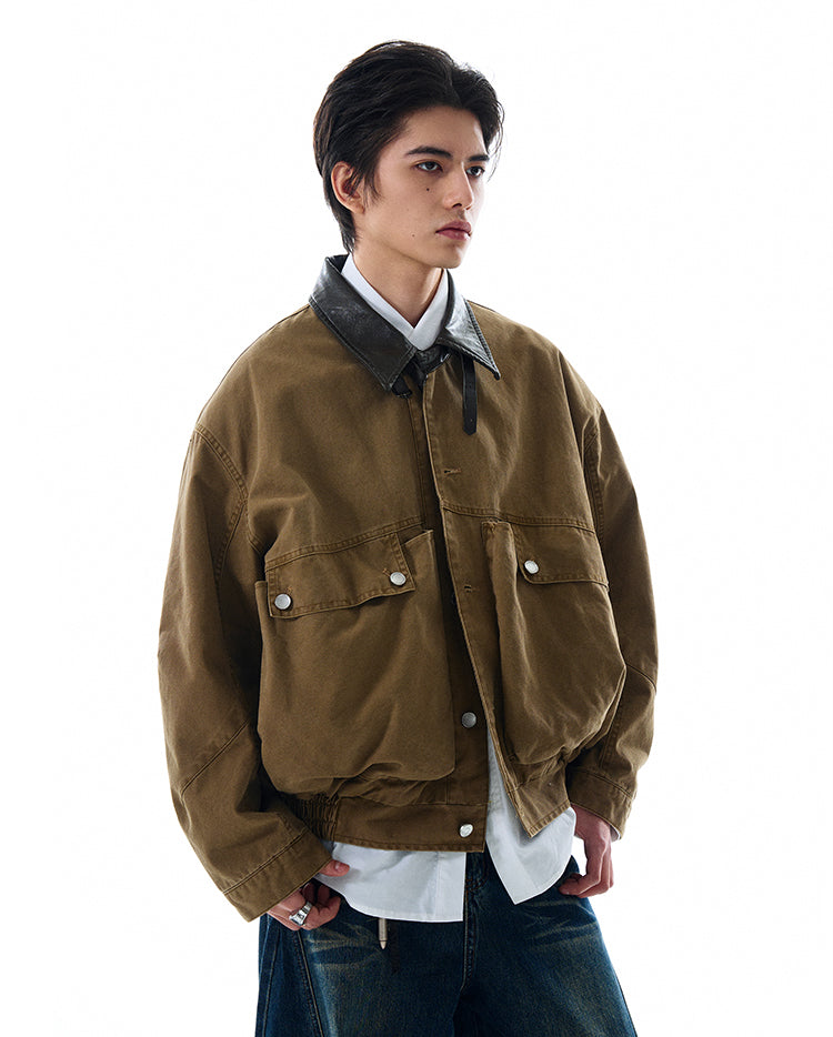 MADWITCH LARGE POCKET LEATHER COLLAR JACKET #W2511