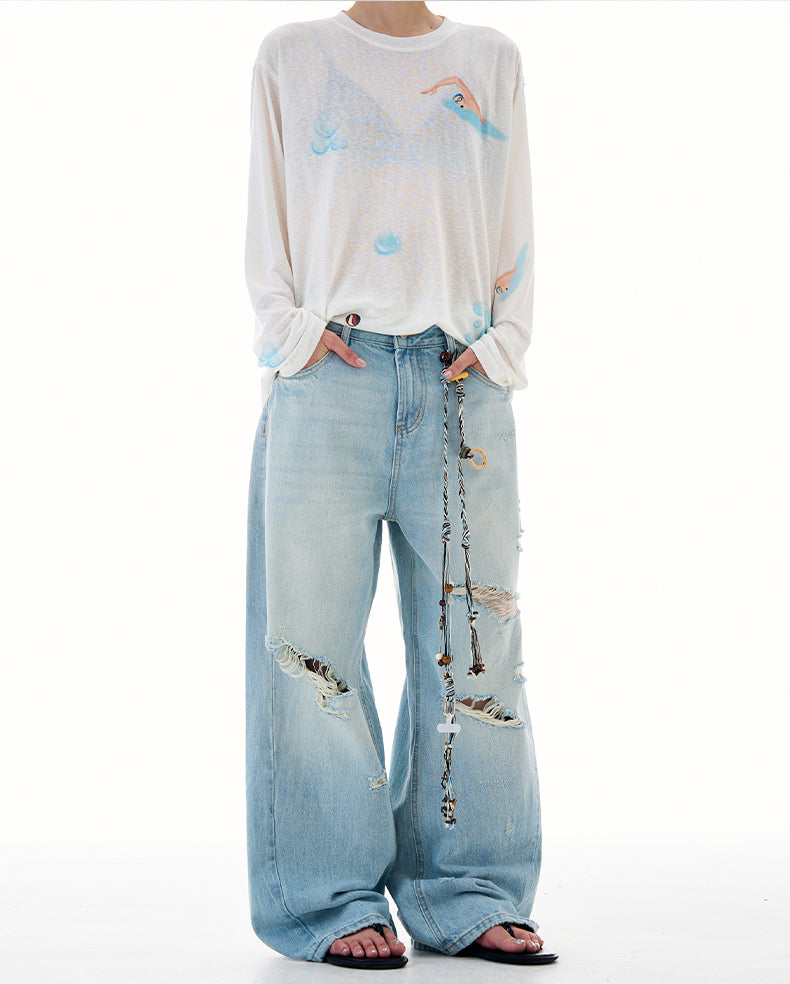 MADWITCH DISTRESSED WASH DENIM PANTS #K9667