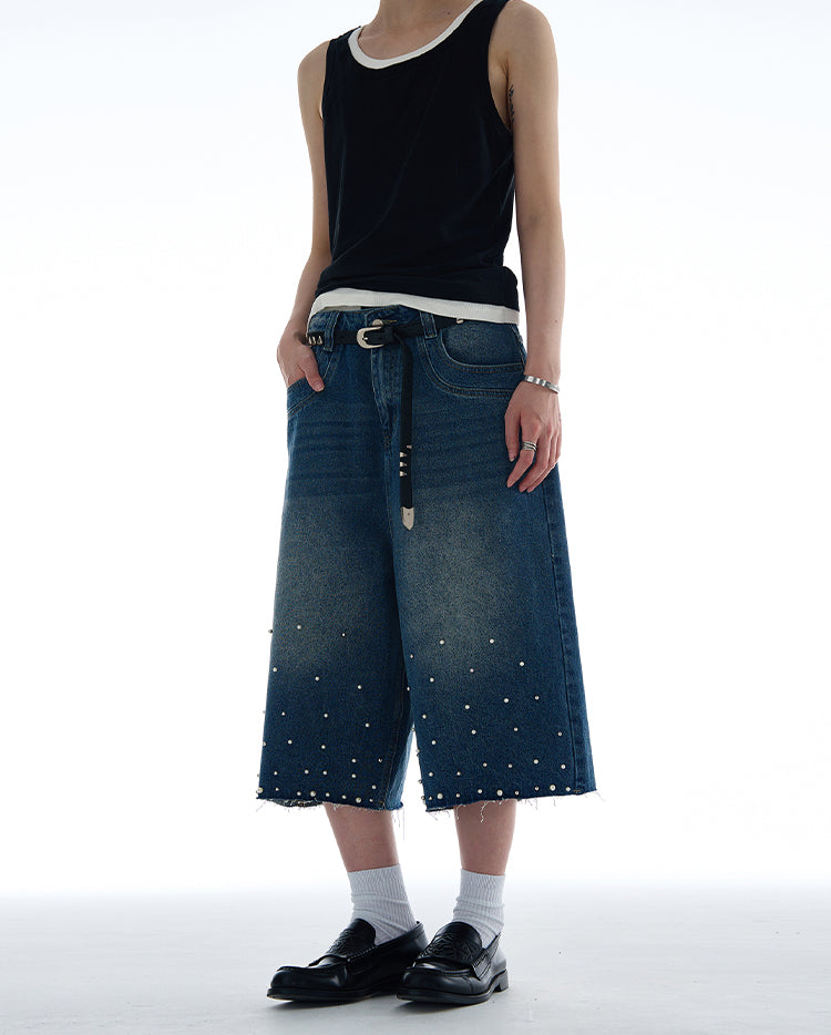 MADWITCH PEARL TEXTURED CROPPED DENIM JEANS #D1687