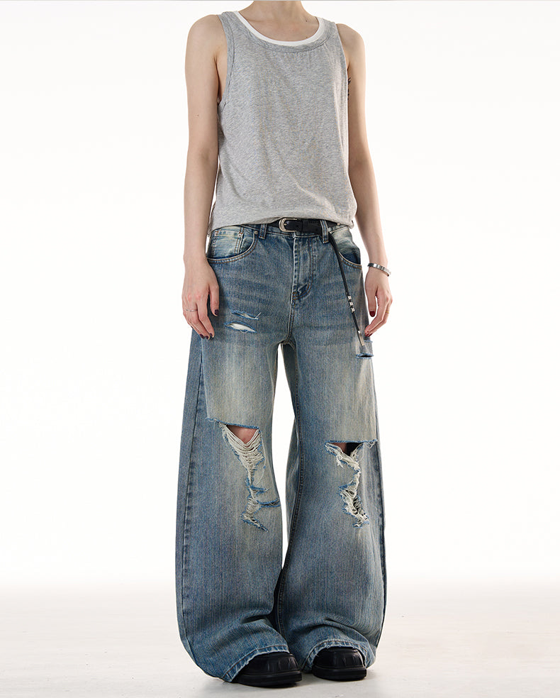 MADWITCH LOOSE RIPPED JEANS #G6683