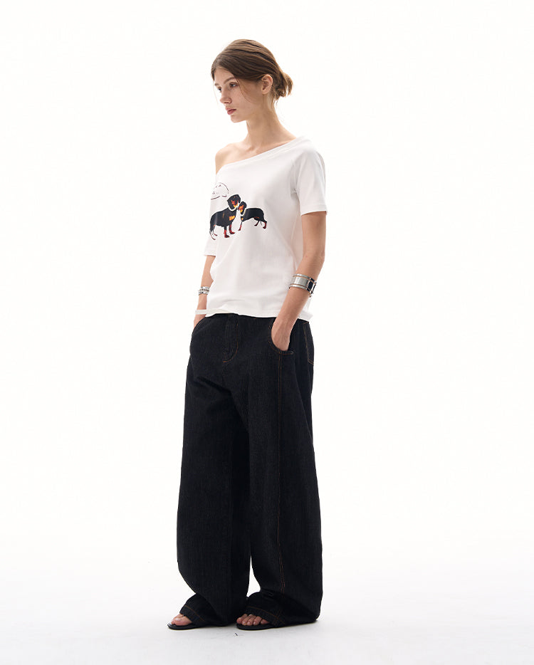 MADWITCH SLIM ASYMMETRIC PRINT TEE #G1420
