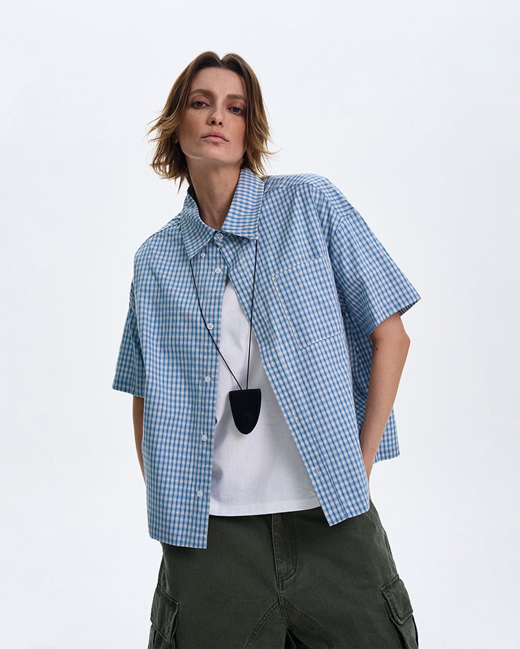 MADWITCH AMERICAN-STYLE PLAID SHORT-SLEEVE SHIRT #CR211