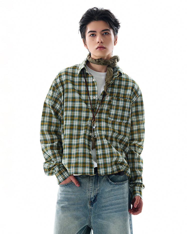 MADWITCH VINTAGE PLAID LONG SHIRT #RC157
