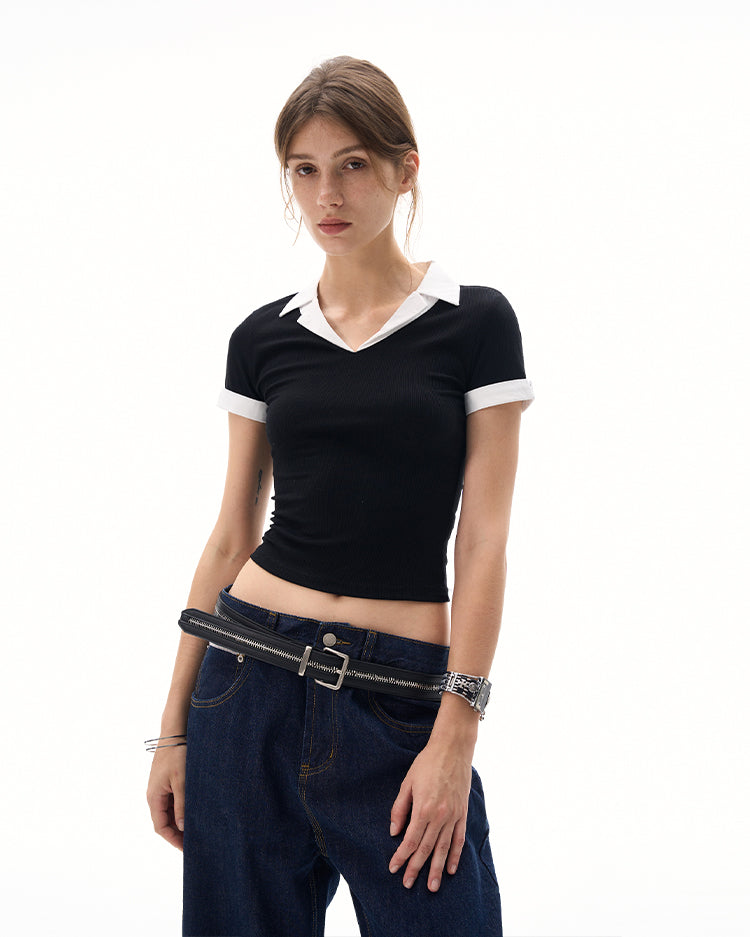 MADWITCH FOLDING COLLAR SLIM FIT T-SHIRT #DD3327