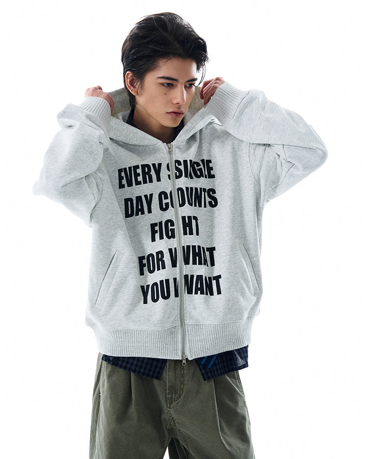 MADWITCH LETTER PRINT HOODED COAT #RH170
