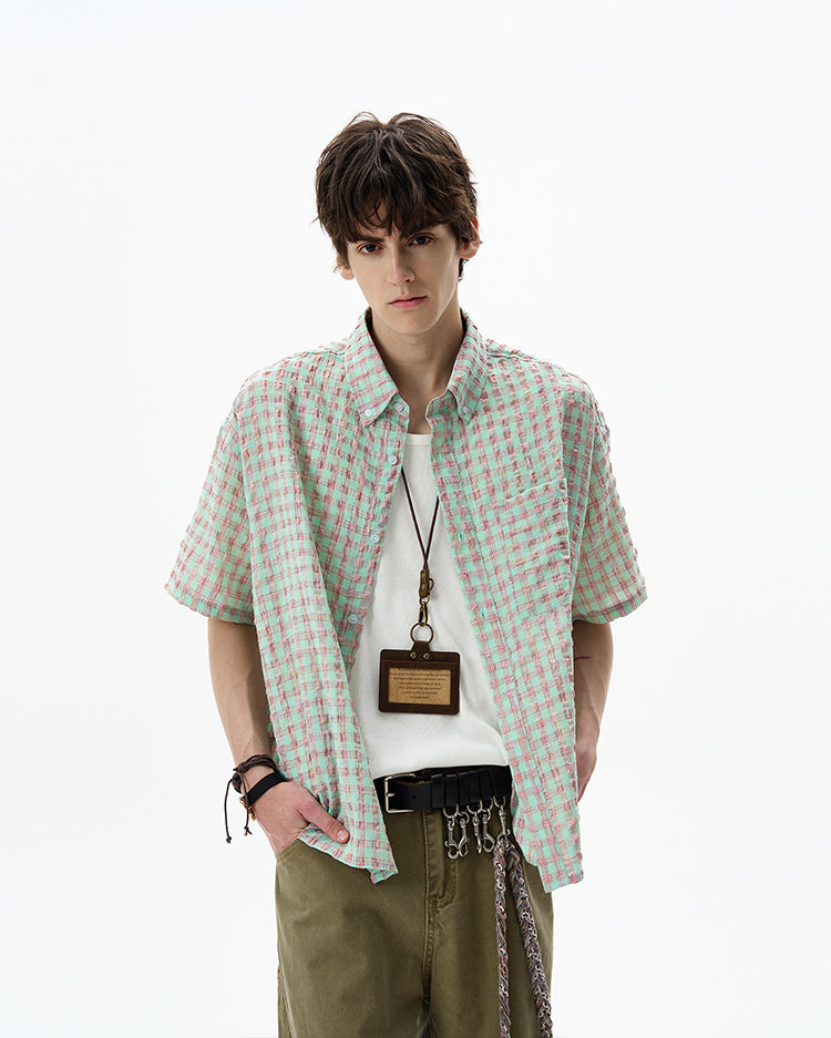 MADWITCH SEERSUCKER CHECK SHIRT #CR238