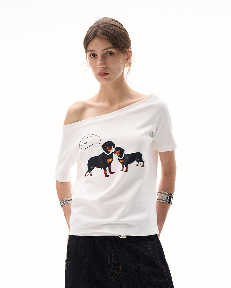 MADWITCH SLIM ASYMMETRIC PRINT TEE #G1420