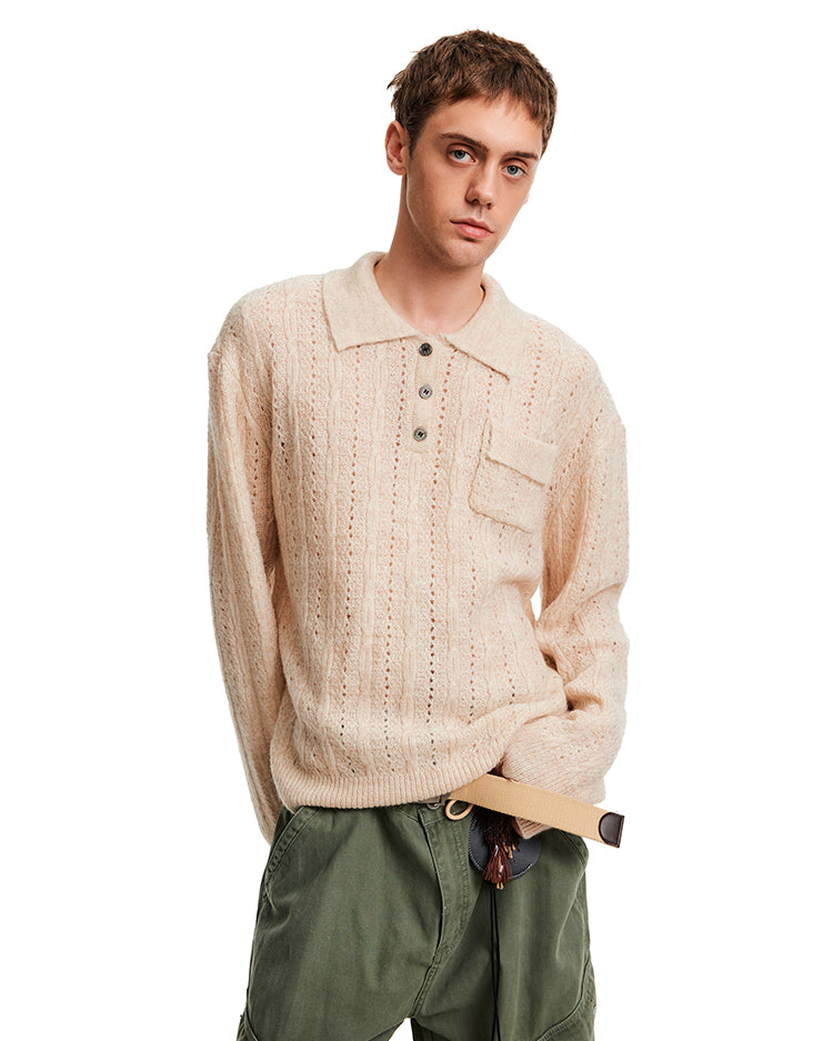 MADWITCH EYELET HENLEY TOP #C2510Q25