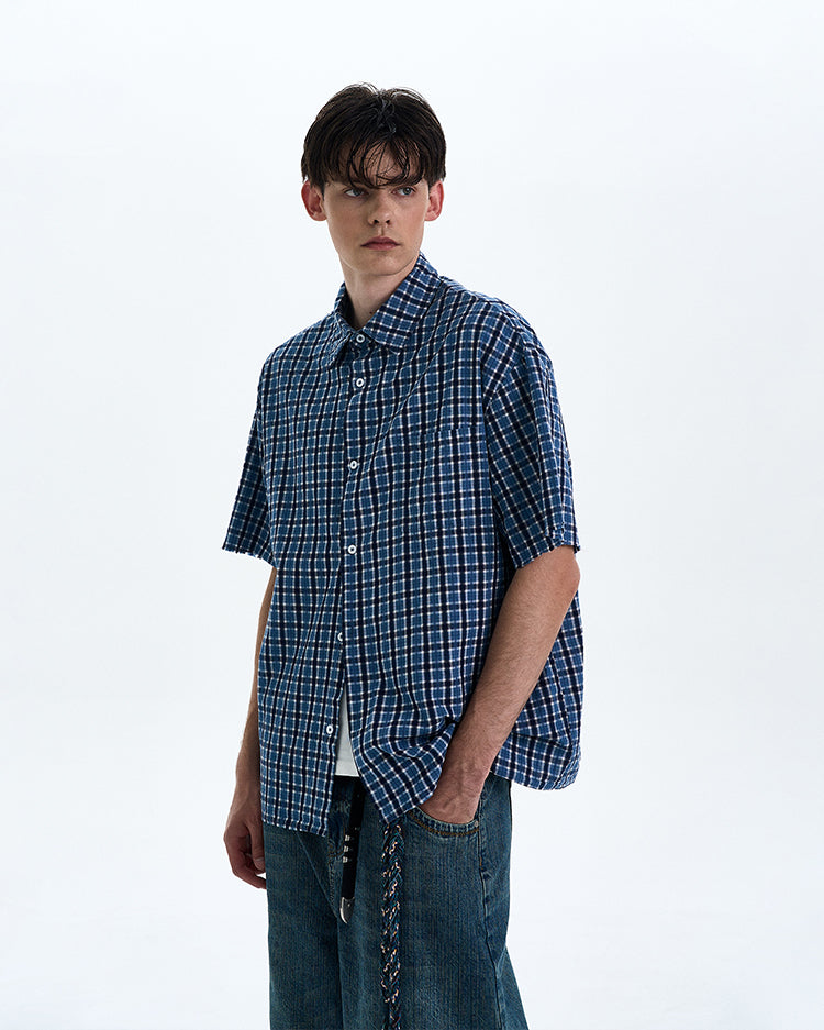 MADWITCH VINTAGE PLAID SHORT SLEEVE SHIRT #RC188