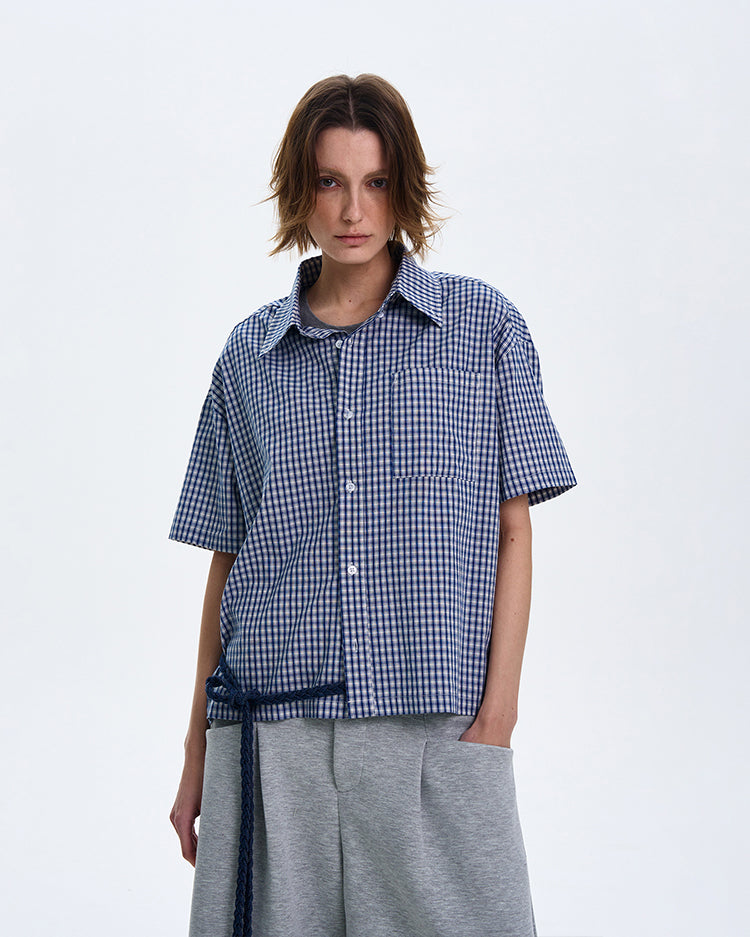 MADWITCH SPRING SUMMER PLAID SHORT-SLEEVE SHIRT #CR212