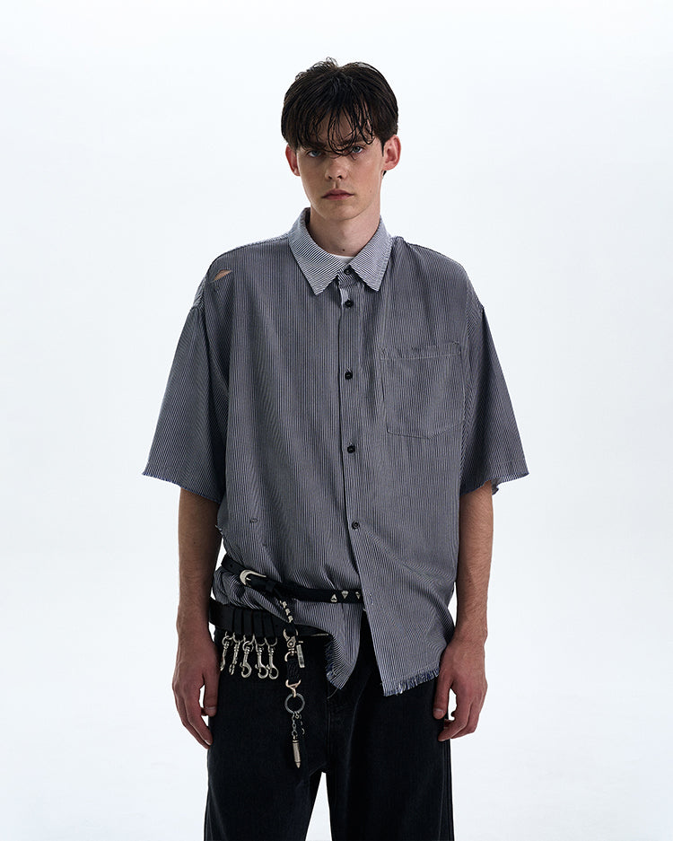 MADWITCH DISTRESSED RAW HEM SHIRT #RC193