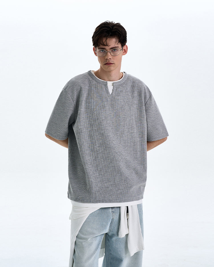 MADWITCH FAKE TWO-PIECE V-NECK TEE #L677