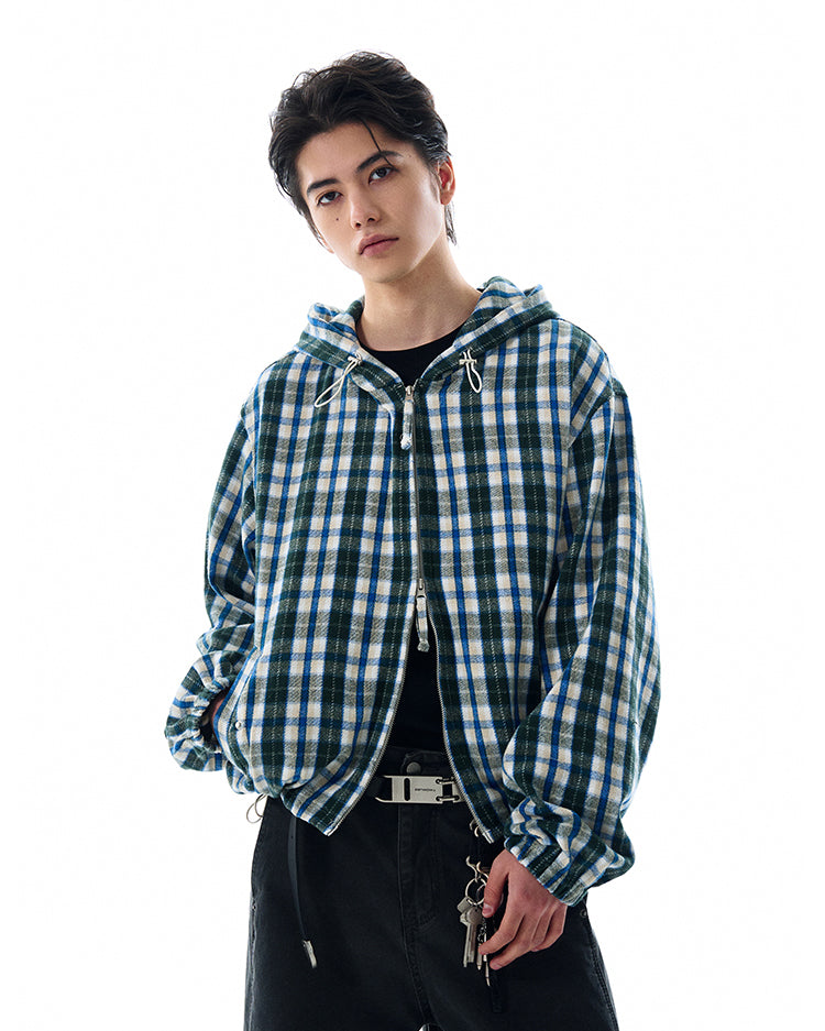 MADWITCH INS STYLE PLAID HOODED JACKET #RW148