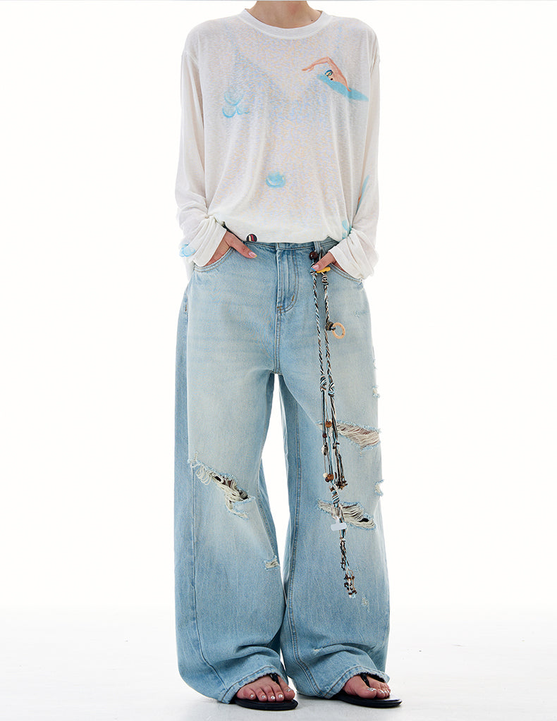 MADWITCH DISTRESSED WASH DENIM PANTS #K9667