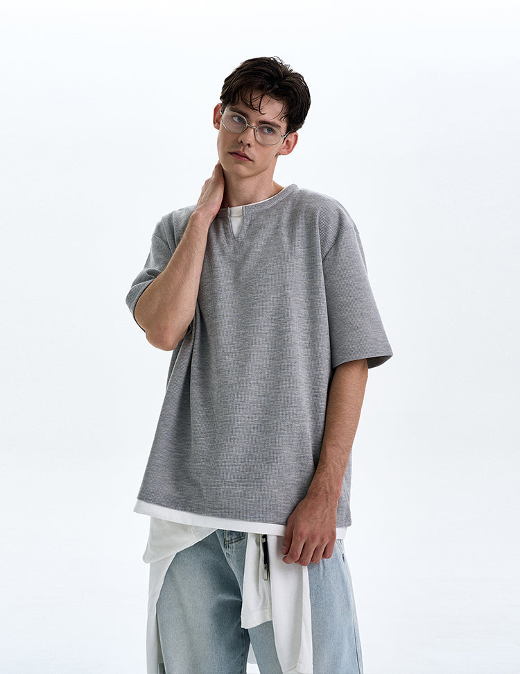 MADWITCH FAKE TWO-PIECE V-NECK TEE #L677