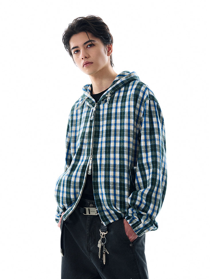 MADWITCH INS STYLE PLAID HOODED JACKET #RW148