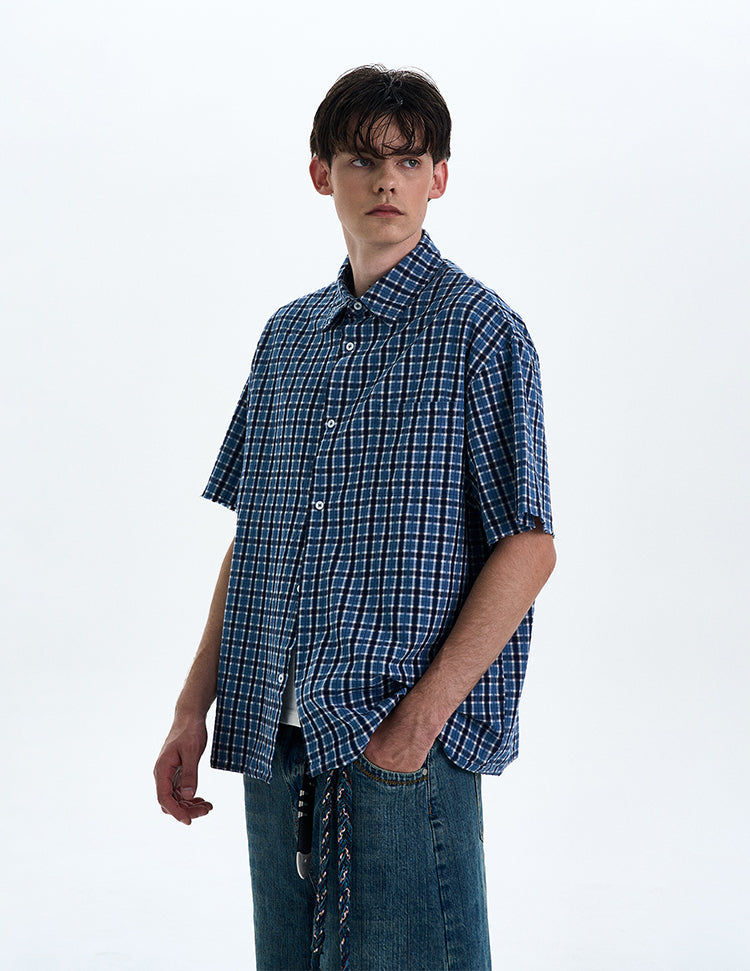 MADWITCH VINTAGE PLAID SHORT SLEEVE SHIRT #RC188