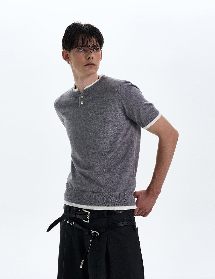 MADWITCH COLORBLOCK KNIT SHORT SLEEVE SHIRT #LX3027