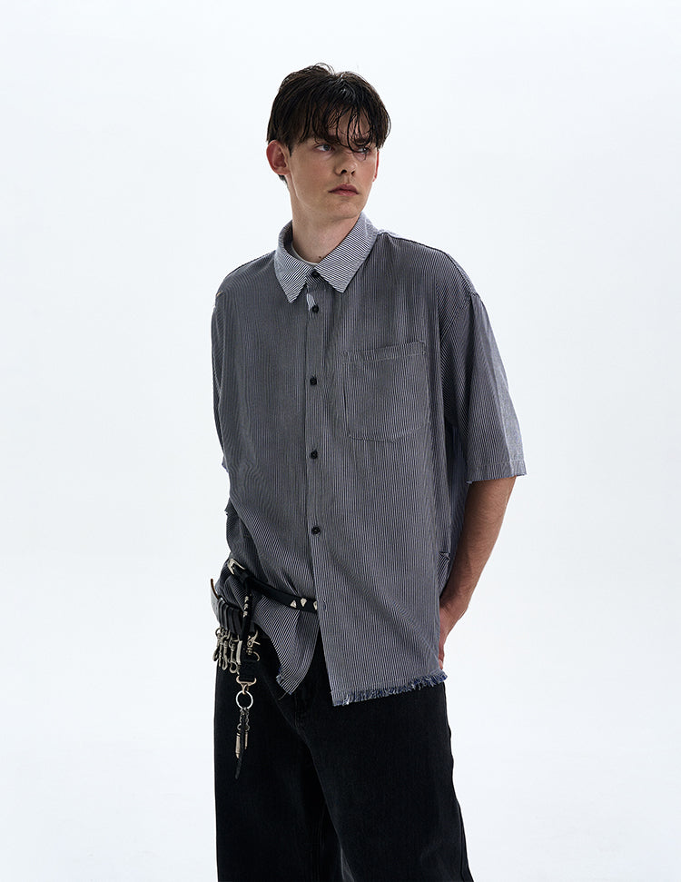 MADWITCH DISTRESSED RAW HEM SHIRT #RC193