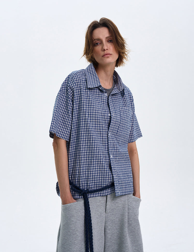 MADWITCH SPRING SUMMER PLAID SHORT-SLEEVE SHIRT #CR212