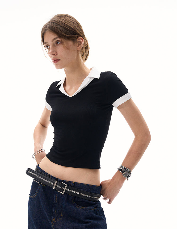 MADWITCH FOLDING COLLAR SLIM FIT T-SHIRT #DD3327