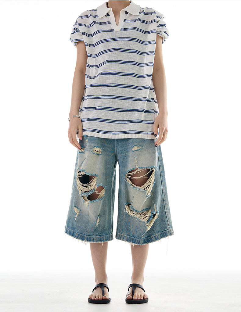 MADWITCH ROCK STYLE DISTRESSED CROP DENIM JEANS #K9562D