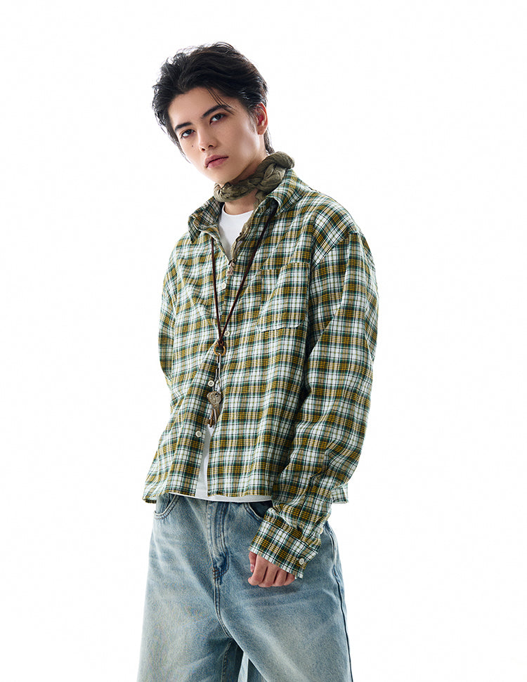 MADWITCH VINTAGE PLAID LONG SHIRT #RC157