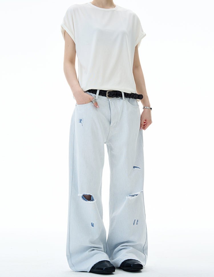 MADWITCH DISTRESSED FLOOR-LENGTH JEANS #58226
