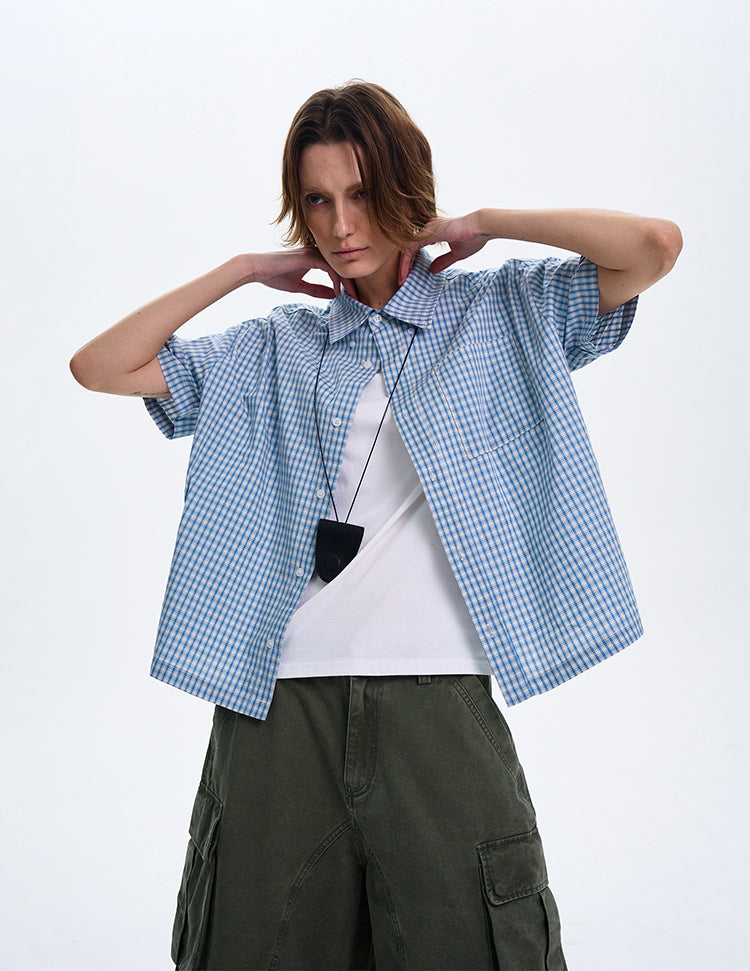 MADWITCH AMERICAN-STYLE PLAID SHORT-SLEEVE SHIRT #CR211