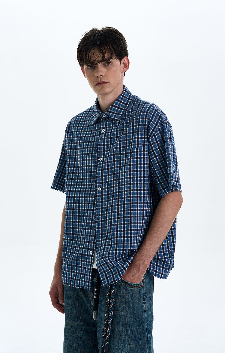 MADWITCH VINTAGE PLAID SHORT SLEEVE SHIRT #RC188