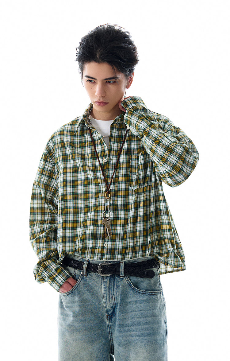 MADWITCH VINTAGE PLAID LONG SHIRT #RC157