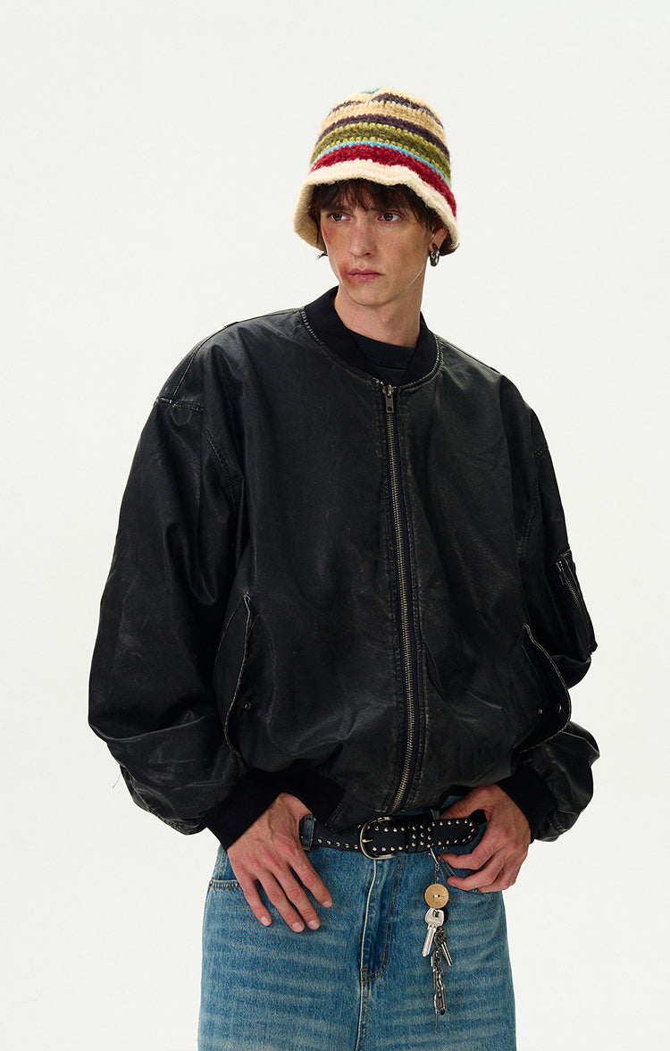 MADWITCH VINTAGE CASUAL LEATHER JACKET #AW6870