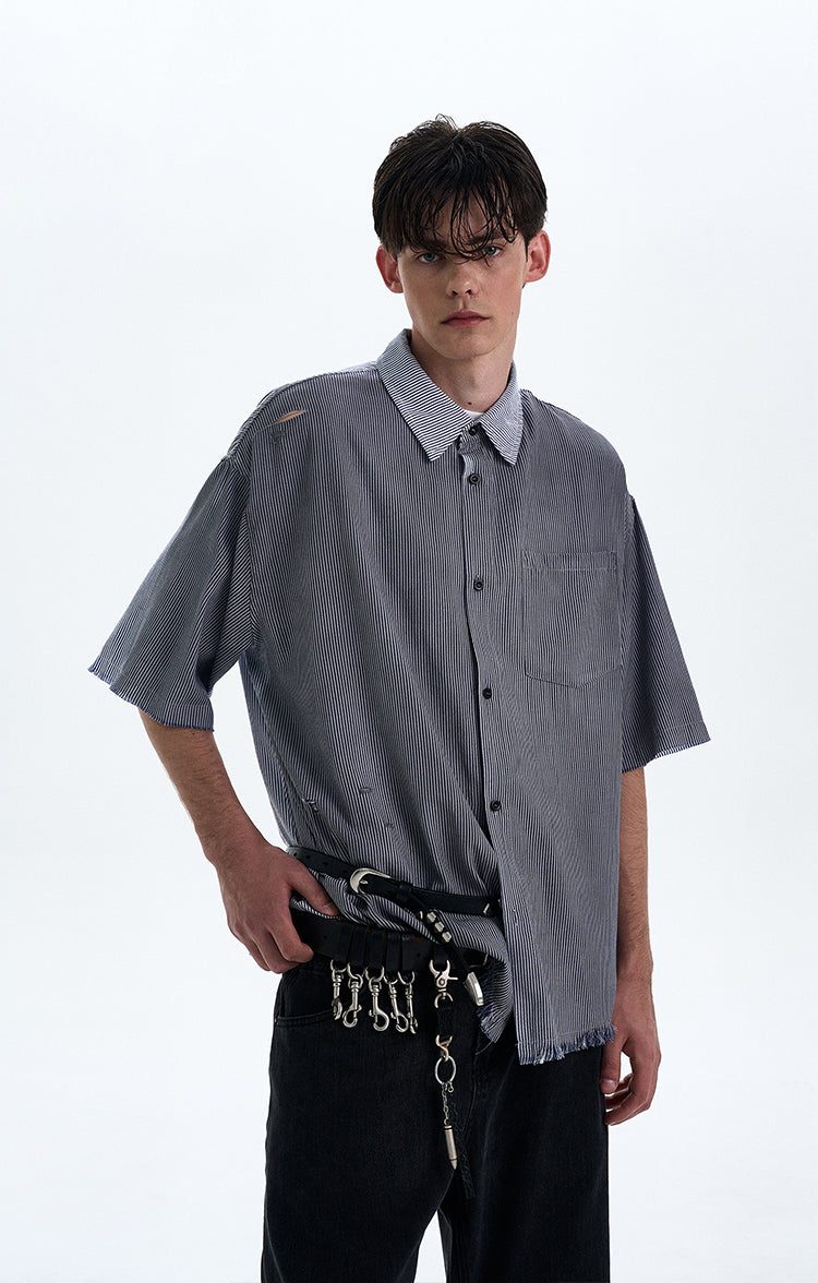 MADWITCH DISTRESSED RAW HEM SHIRT #RC193
