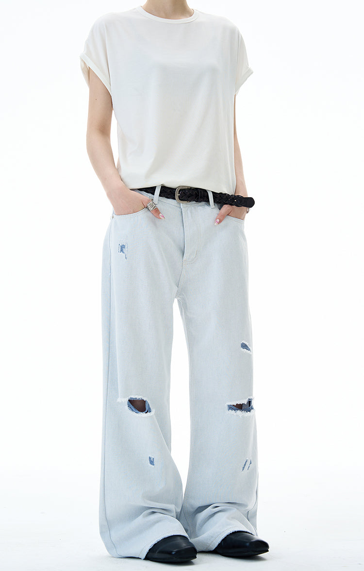 MADWITCH DISTRESSED FLOOR-LENGTH JEANS #58226