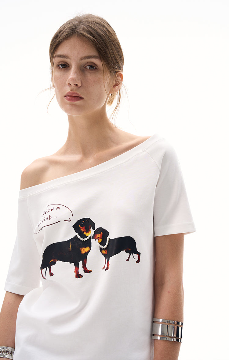 MADWITCH SLIM ASYMMETRIC PRINT TEE #G1420