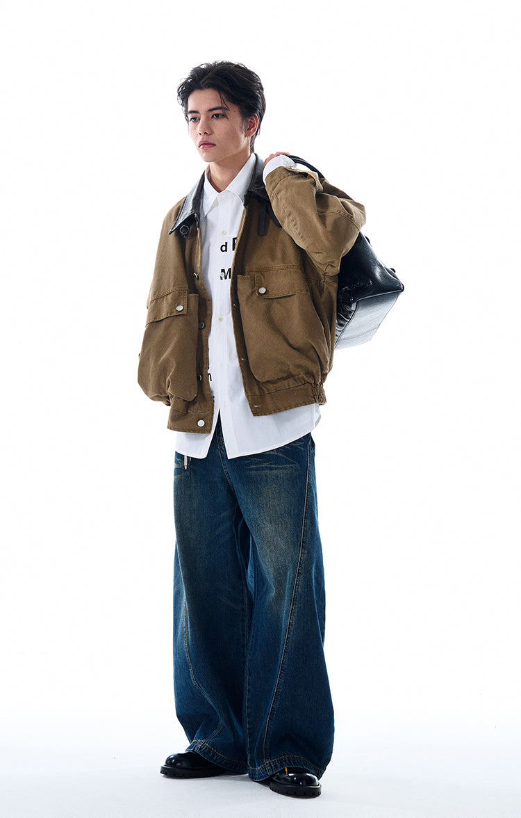 MADWITCH LARGE POCKET LEATHER COLLAR JACKET #W2511