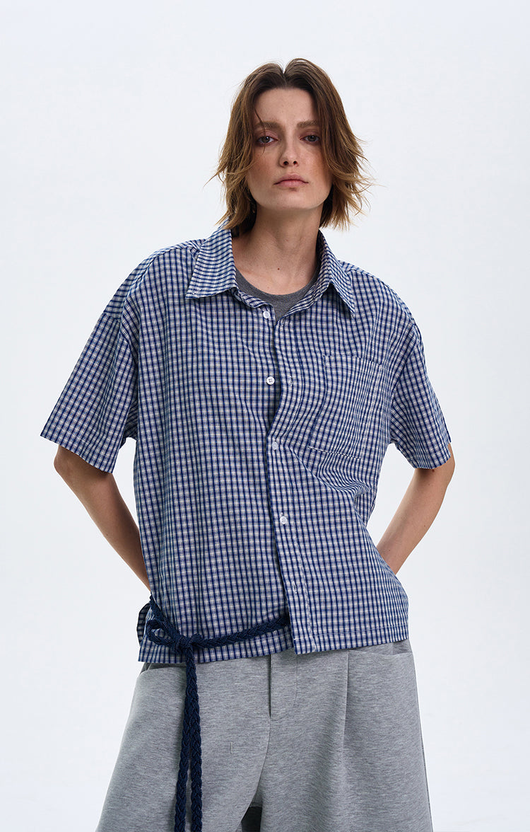 MADWITCH SPRING SUMMER PLAID SHORT-SLEEVE SHIRT #CR212