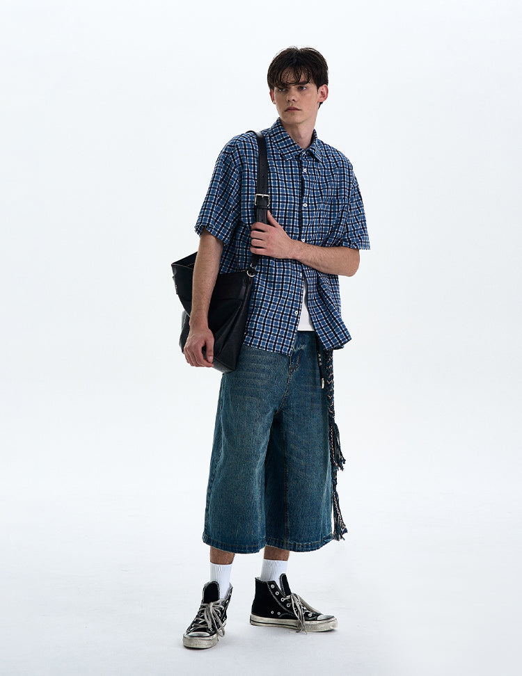 MADWITCH VINTAGE PLAID SHORT SLEEVE SHIRT #RC188