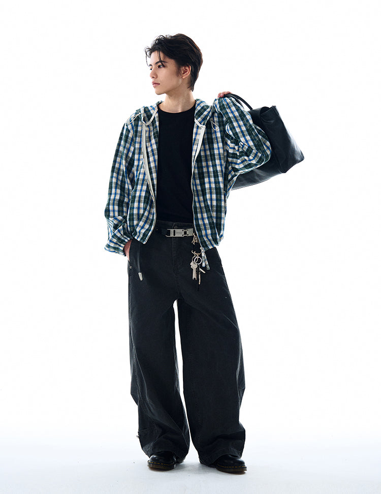 MADWITCH INS STYLE PLAID HOODED JACKET #RW148