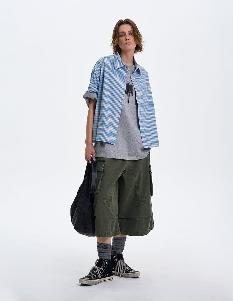MADWITCH AMERICAN-STYLE PLAID SHORT-SLEEVE SHIRT #CR211